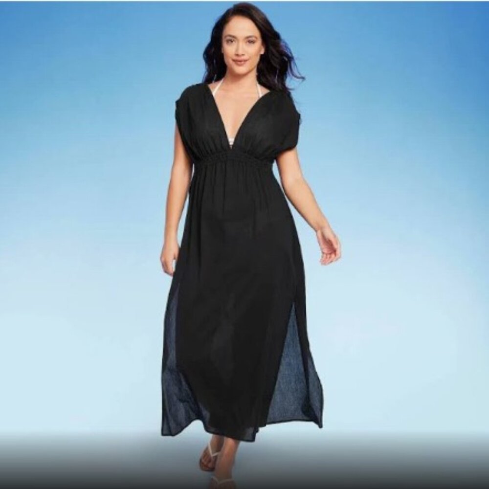 Kona Sol Women's Side-Slit Black Maxi Cover Up Dress size small